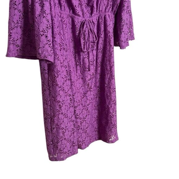Laundry By Shelli Segal Lace Bell Sleeve Tie Waist Mini Dress  Purple Large - Picture 3 of 9